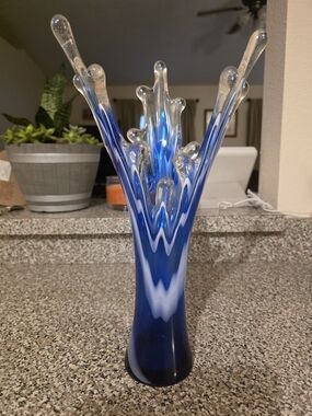Murano Blue and White Splash Art Glass Vase